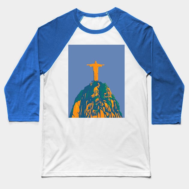 Christ the Redeemer on Corcovado Mountain Rio de Janeiro Brazil WPA Art Deco Poster Baseball T-Shirt by retrovectors